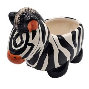 Vintage Zebra Planter Ceramic Animal Pot Whimsical Boho Avant Garde Garden Decor